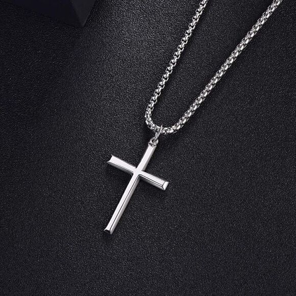 ✨New 925 Sterling Silver Cross with 24” Chain Necklace - Picture 2 of 5